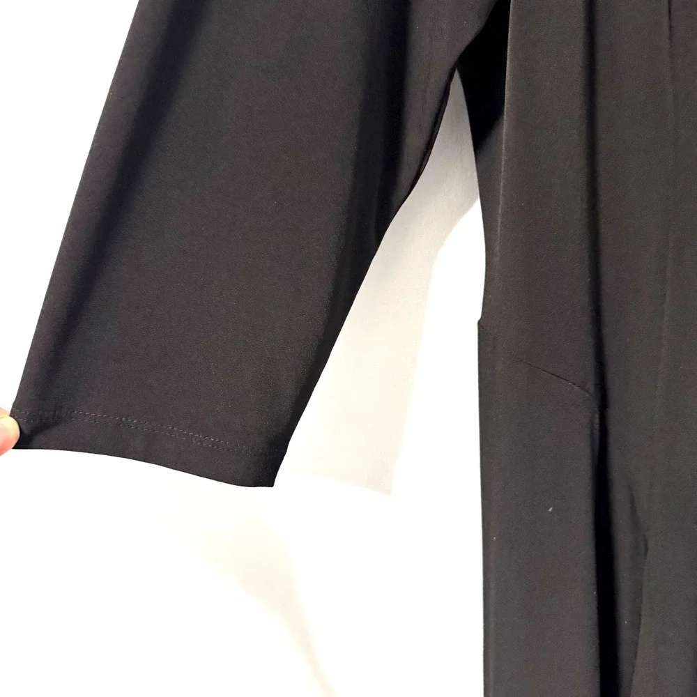 Susan Graver‎ Black Liquid Knit Dress 3/4 A-line Sleeve Keyhole Neck Size L
